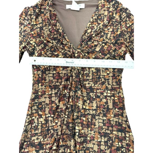 Evan-Picone Women's Sz 4 Brown Geometric Print V-Neck Dress Twisted Bust Detail - Picture 5 of 9